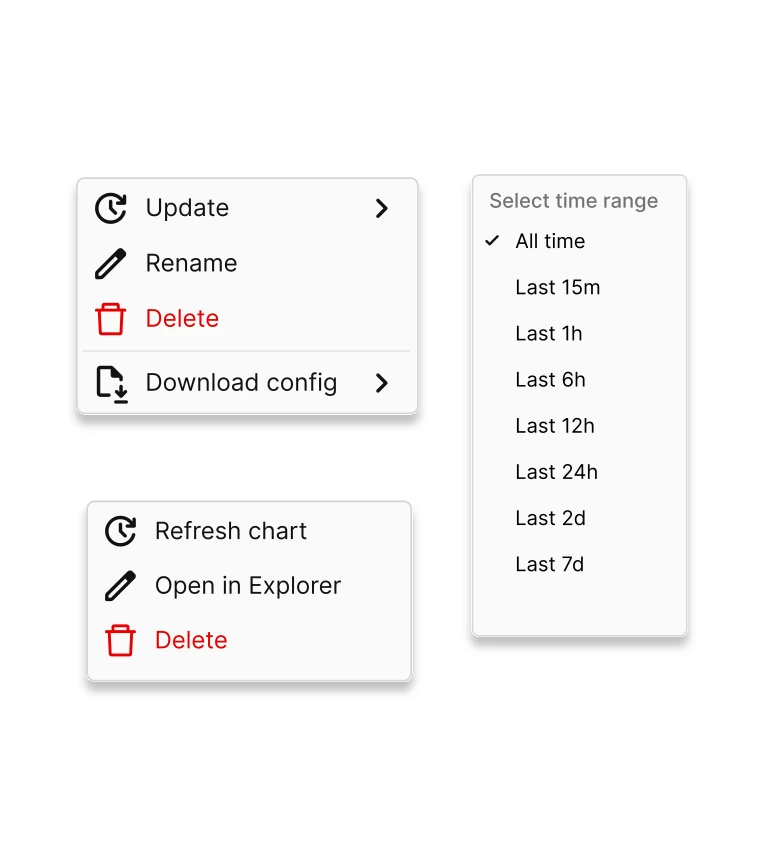 Design system component: Context menus and time range picker